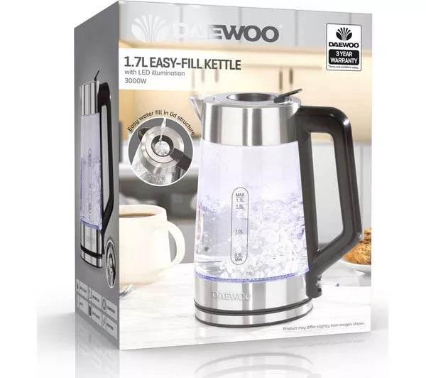 DAEWOO SDA2102 Easy Fill Glass Jug Kettle - Silver - Cloud Nine Stores