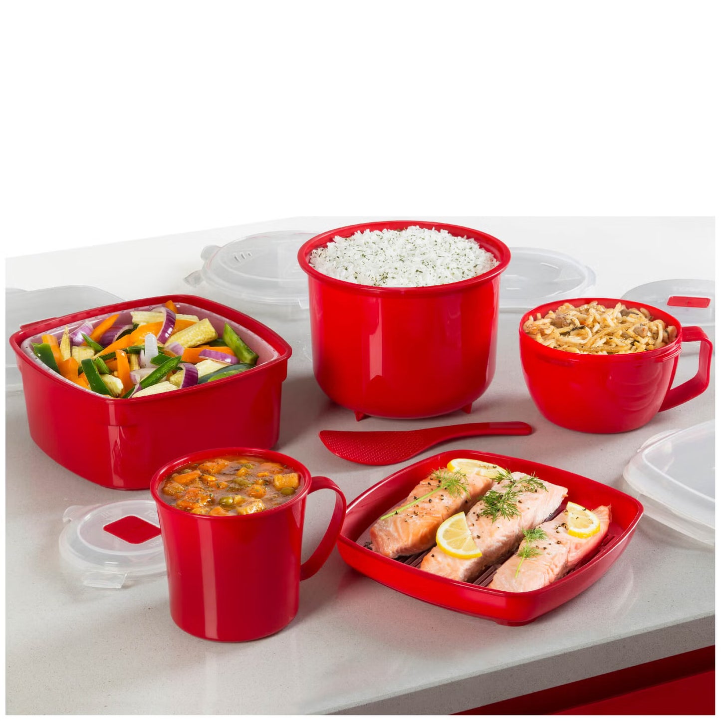 Tower Microwave 5 Piece Set - Red - Cloud Nine Stores