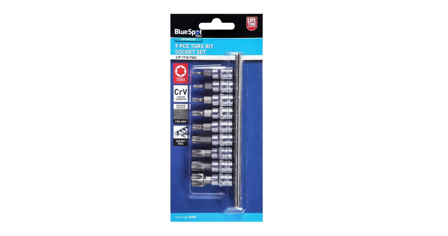 BLUE SPOT TOOLS 9 PCE 1/4" TORX BIT SOCKET SET (T10-T60) 01521 - Cloud Nine Stores Cloud Nine Stores