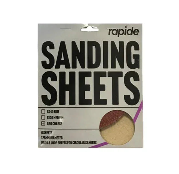 Rapide Sanding Paper Sheets Round 125 mm Pack of 6 Assorted Grits 3035 - Cloud Nine Stores Cloud Nine Stores