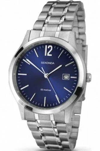 Sekonda Mens Basic Dated Blue Dial Stainless Steel Bracelet Watch - 3728 - Cloud Nine Stores
