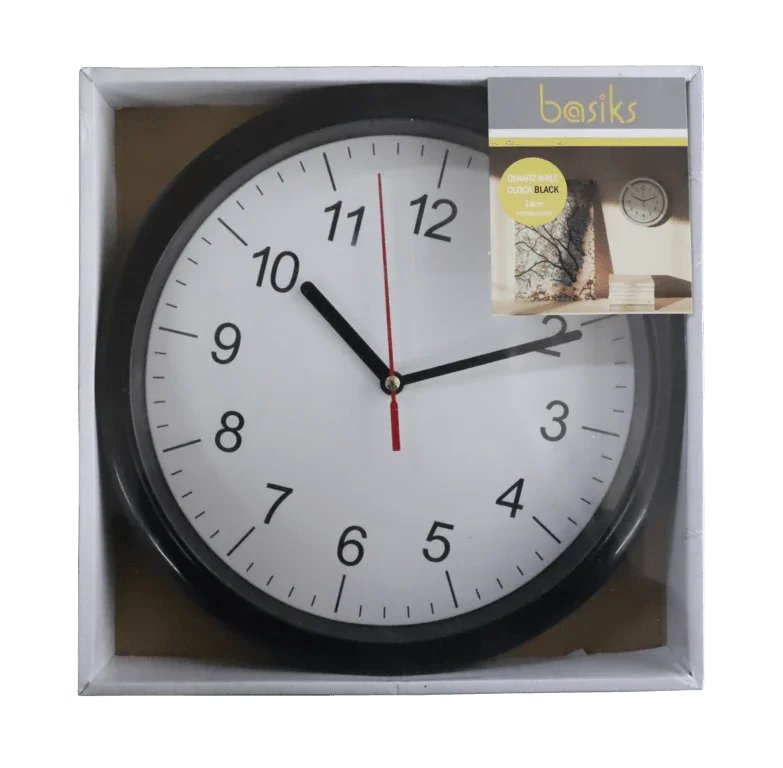 Basiks 23cm Quartz Wall Clock - White/Silver/Black - Cloud Nine Stores
