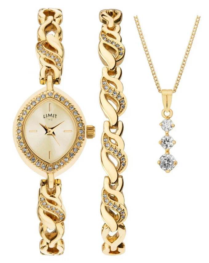 Limit Ladies Gold Plated Bracelet necklace and Watch Gift Set - Cloud Nine Stores