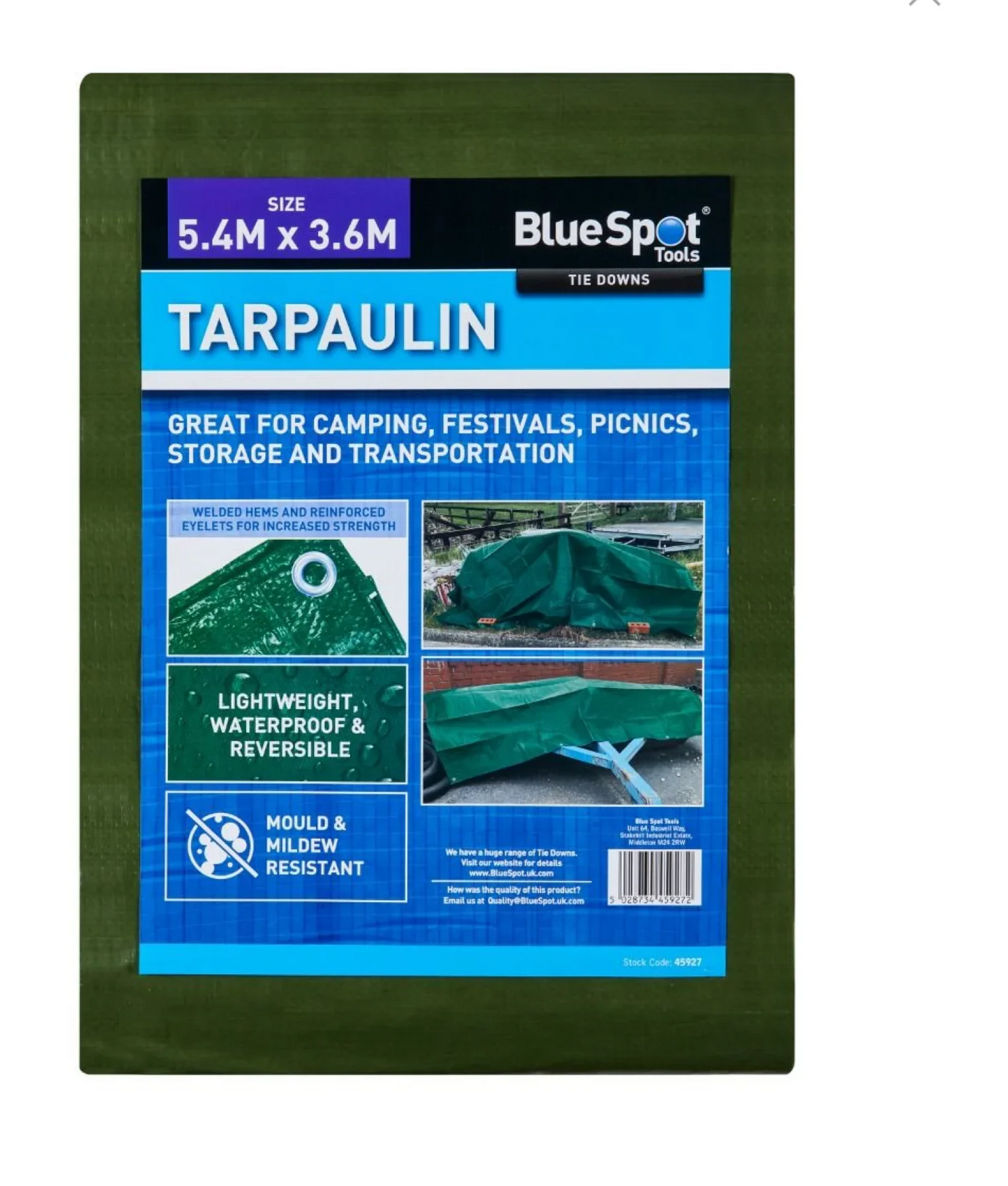 BLUE SPOT TOOLS GREEN 5.4M X 3.6M TARPAULIN