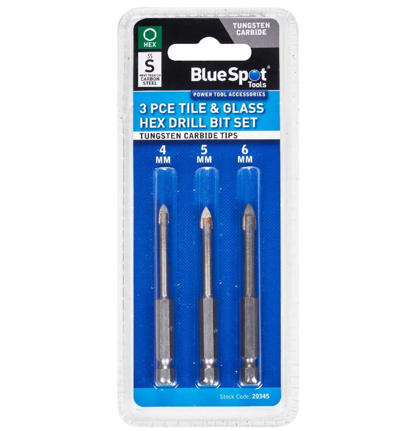 BLUE SPOT TOOLS 3 PCE TILE & GLASS HEX DRILL BIT SET (4-6MM)