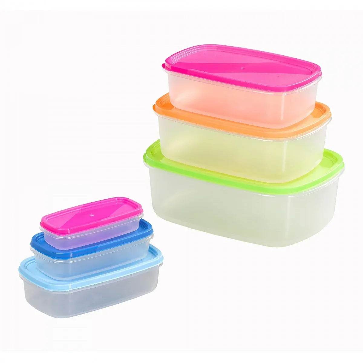 Chef Aid Rectangular Plastic Storage Containers Set, 6pcs, Multi-Colour - Cloud Nine Stores
