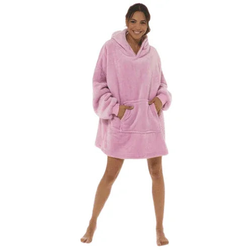 LADIES SHERPA LINED SNUGGLE HOODIE - Pink - Cloud Nine Stores