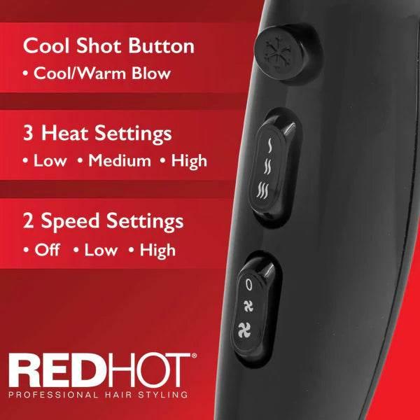 Red Hot 2200W Professional Hair Dryer with Diffuser & Concentrator Nozzles - Cloud Nine Stores