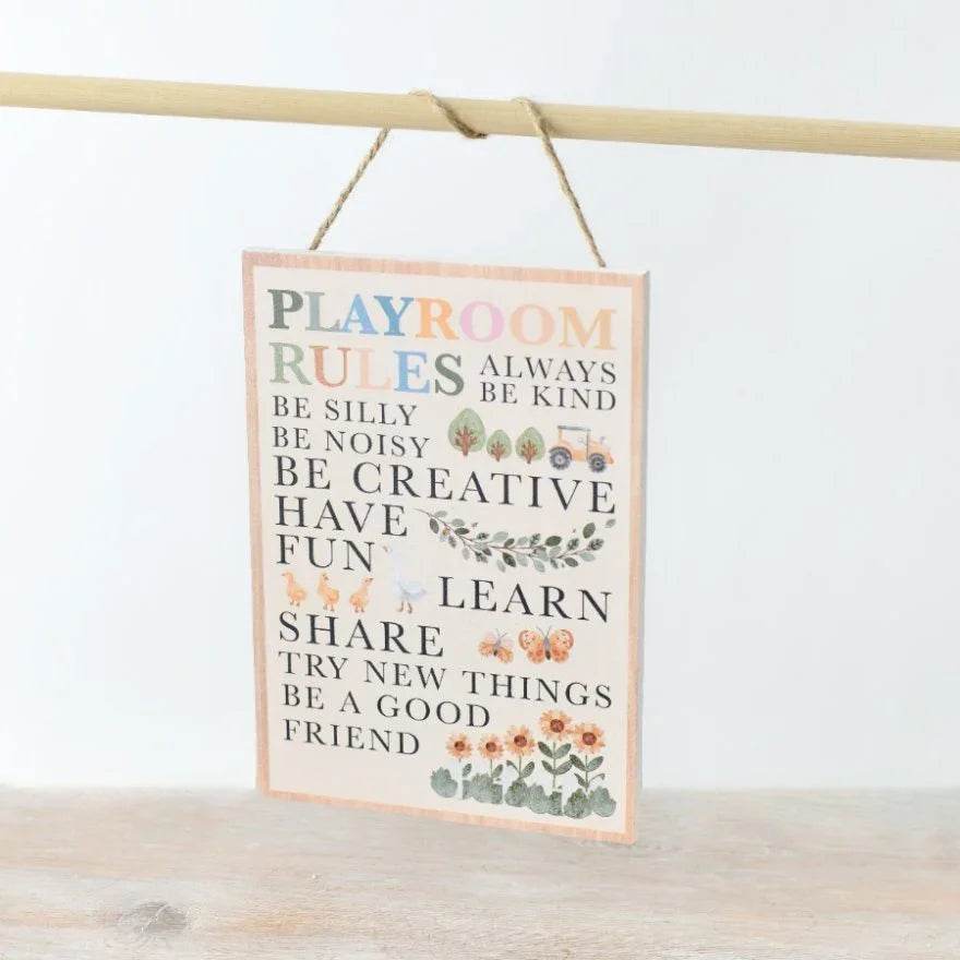 Wooden Playroom Rules Plaque Sign 21cm - Cloud Nine Stores