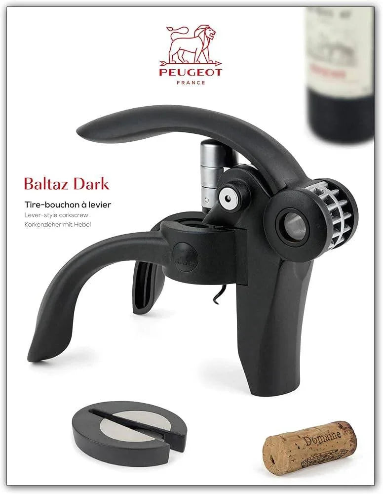 PEUGEOT - Baltaz Dark - Lever Corkscrew + Capsule Cutter - for All Types of Corks - Cloud Nine Stores