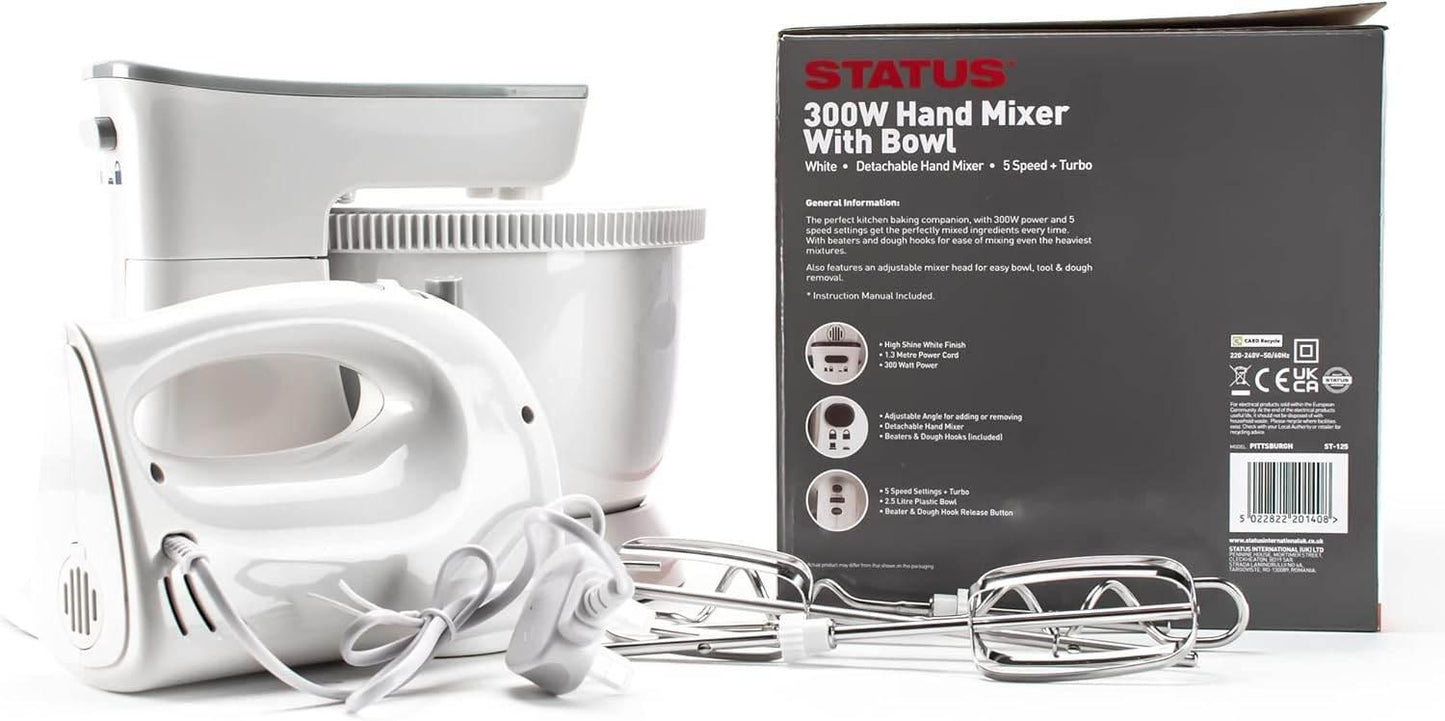 Status Pittsburgh 5 Speed Hand Held Mixer and Bowl, White - Cloud Nine Stores