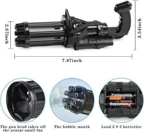 38cm Gatling Bubble Gun, Black with Bubble Pot & Tray - Cloud Nine Stores