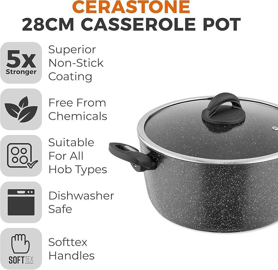 Tower 28cm Cerastone Forged Aluminium Casserole Pot - Cloud Nine Stores