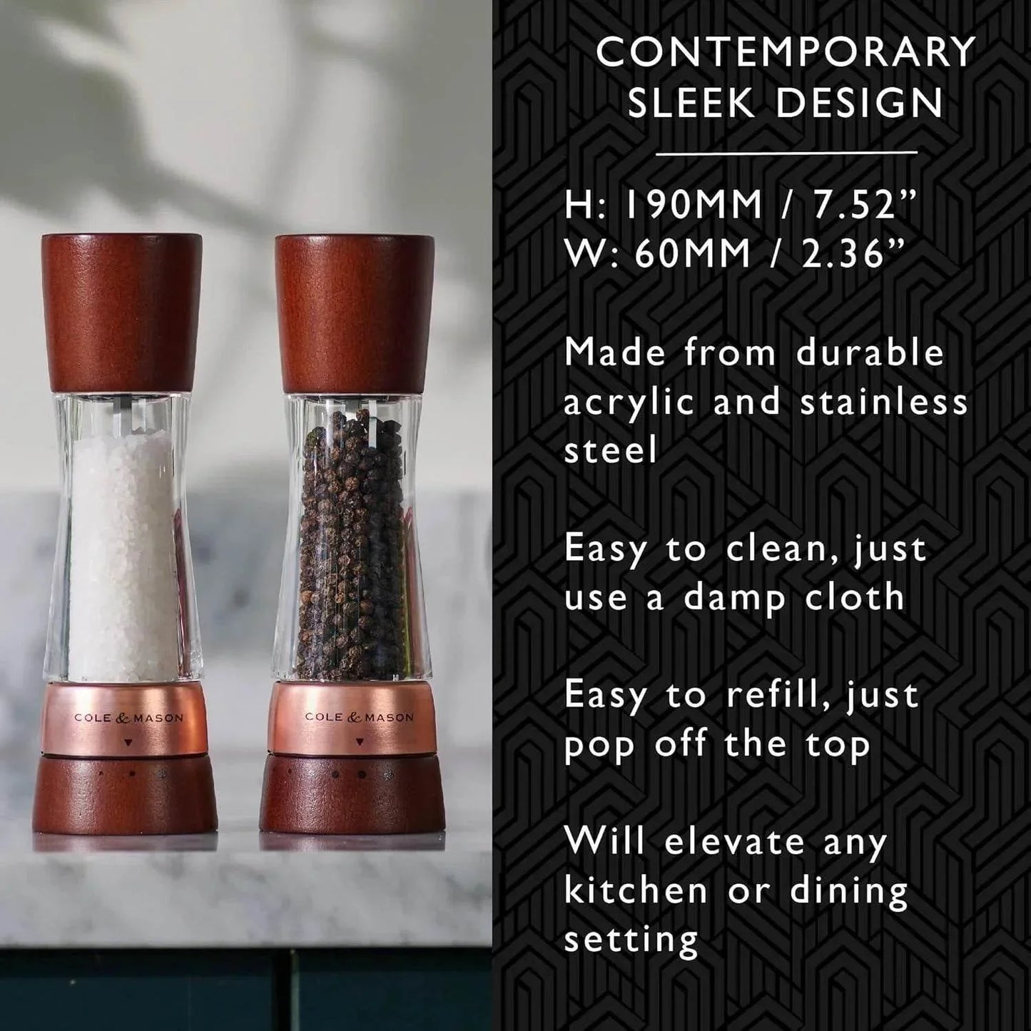 Cole & Mason Derwent Chestnut Rose Gold Salt and Pepper Mills, Gourmet Precision - Cloud Nine Stores
