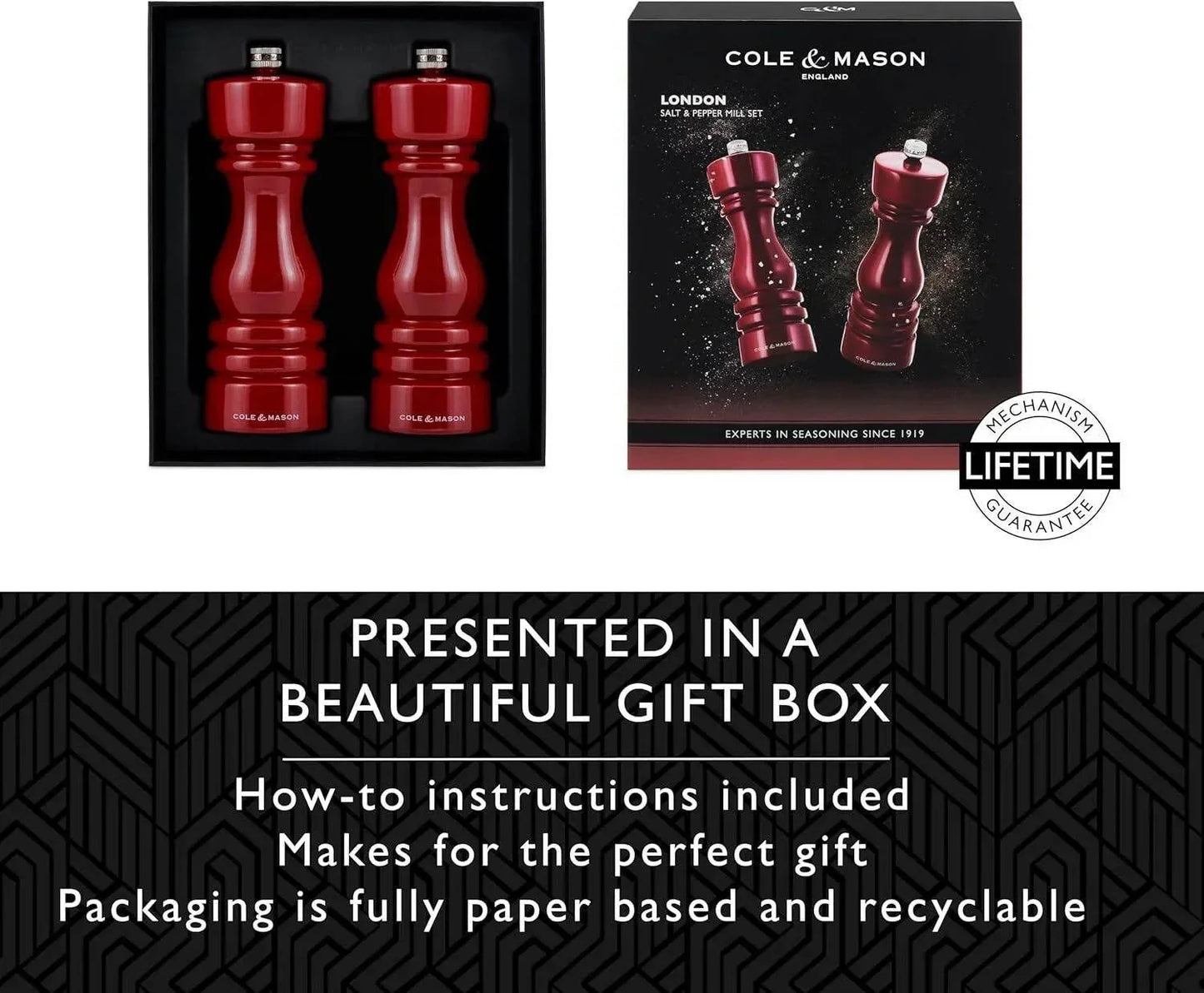 Cole & Mason H233101 London Red Gloss Salt and Pepper Mill Set, Precision+ Carbo - Cloud Nine Stores