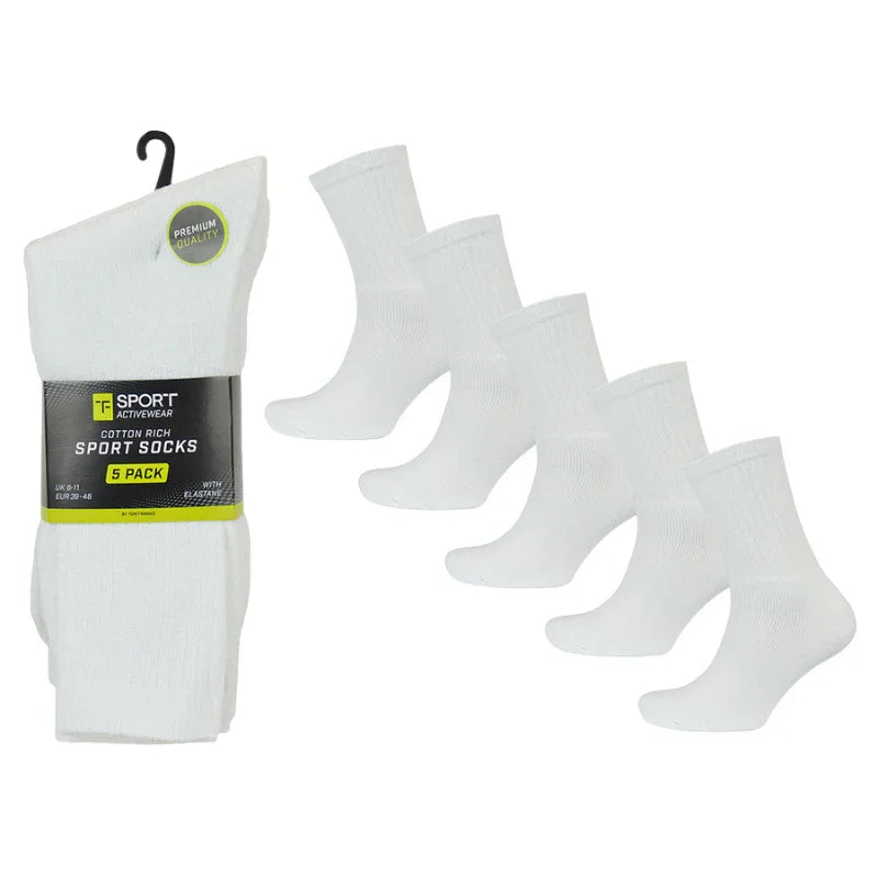 Mens 5 Pack White Premium Sport Socks - Cloud Nine Stores