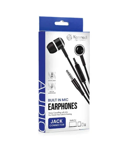 Konnect Wired Earphones with Built in Mic Jack to Jack Connector - Cloud Nine Stores Cloud Nine Stores
