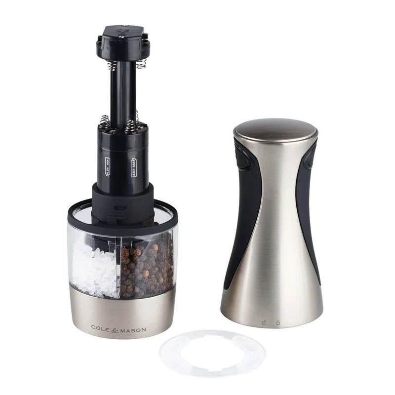 Cole & Mason Kew 2 In 1 Brushed Chrome / Acrylic Electronic Salt & Pepper Mill - Cloud Nine Stores