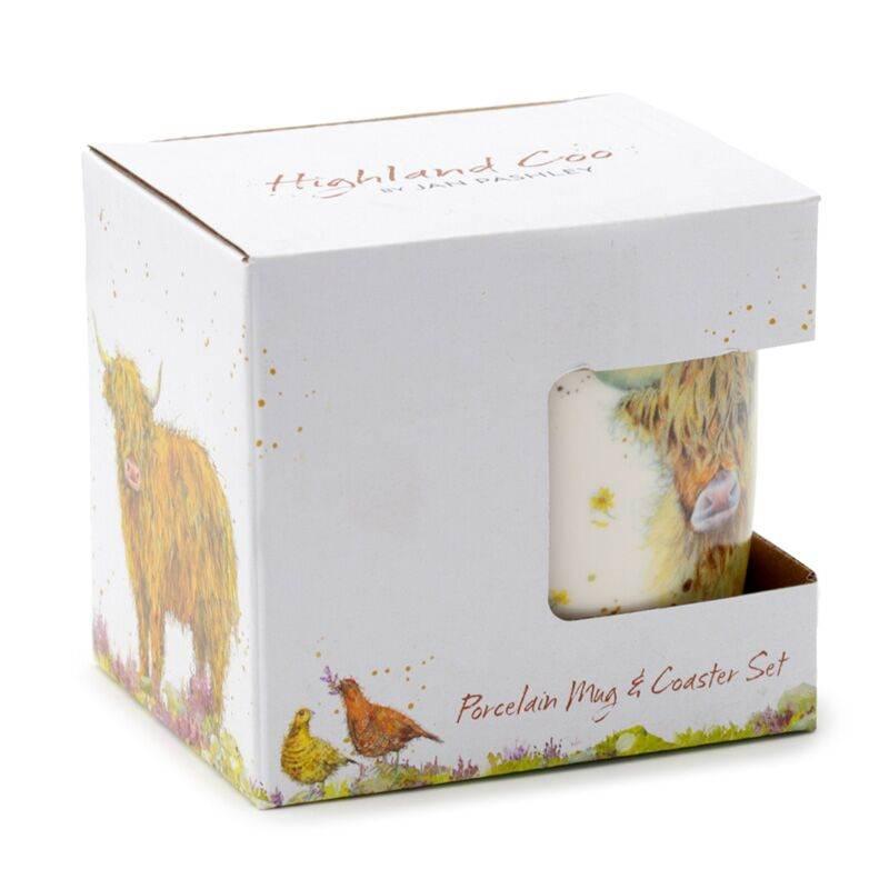 Jan Pashley Highland Coo Cow Porcelain Mug & Coaster Set - Cloud Nine Stores