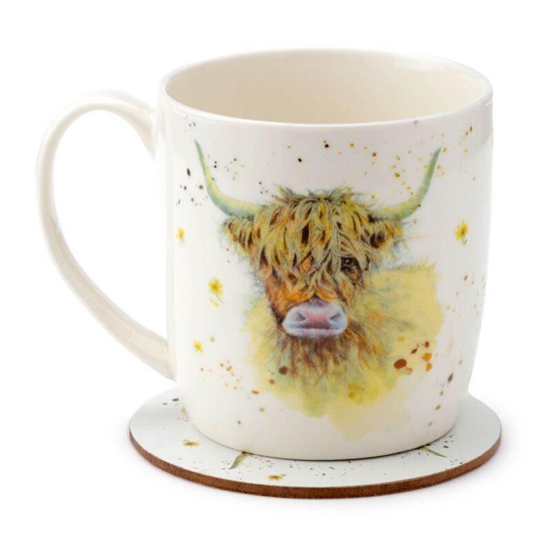 Jan Pashley Highland Coo Cow Porcelain Mug & Coaster Set - Cloud Nine Stores