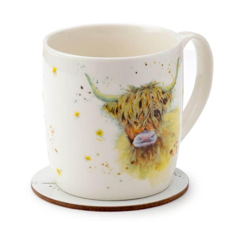 Jan Pashley Highland Coo Cow Porcelain Mug & Coaster Set - Cloud Nine Stores