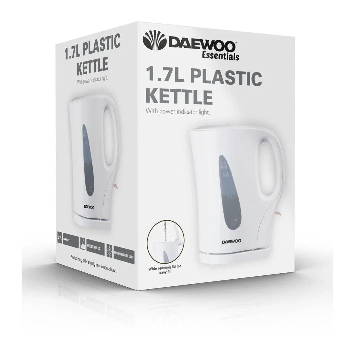 Daewoo Essentials, Plastic Kettle, White, 1.7 Litre Capacity, Fill 7 White - Cloud Nine Stores