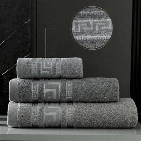 100% Egyptian Cotton Greek Border Design Jumbo Bath Sheet - Dark Grey - Cloud Nine Stores