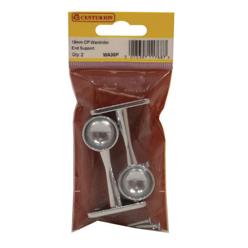 CENTURION 19mm (3/4") Wardrobe End Supports - Chrome Plated - Pack of 2 Cloud Nine Stores