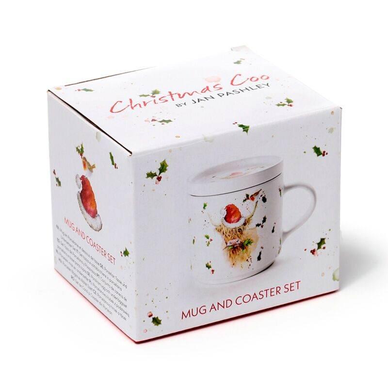 Christmas Jan Pashley Highland Coo Porcelain Mug & Coaster Lid Set - Cloud Nine Stores