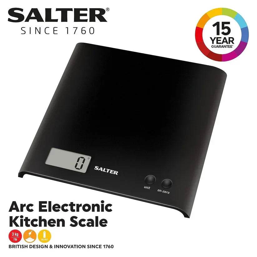 Salter ARC Digital Kitchen Scales 3kg Capacity Black - Cloud Nine Stores