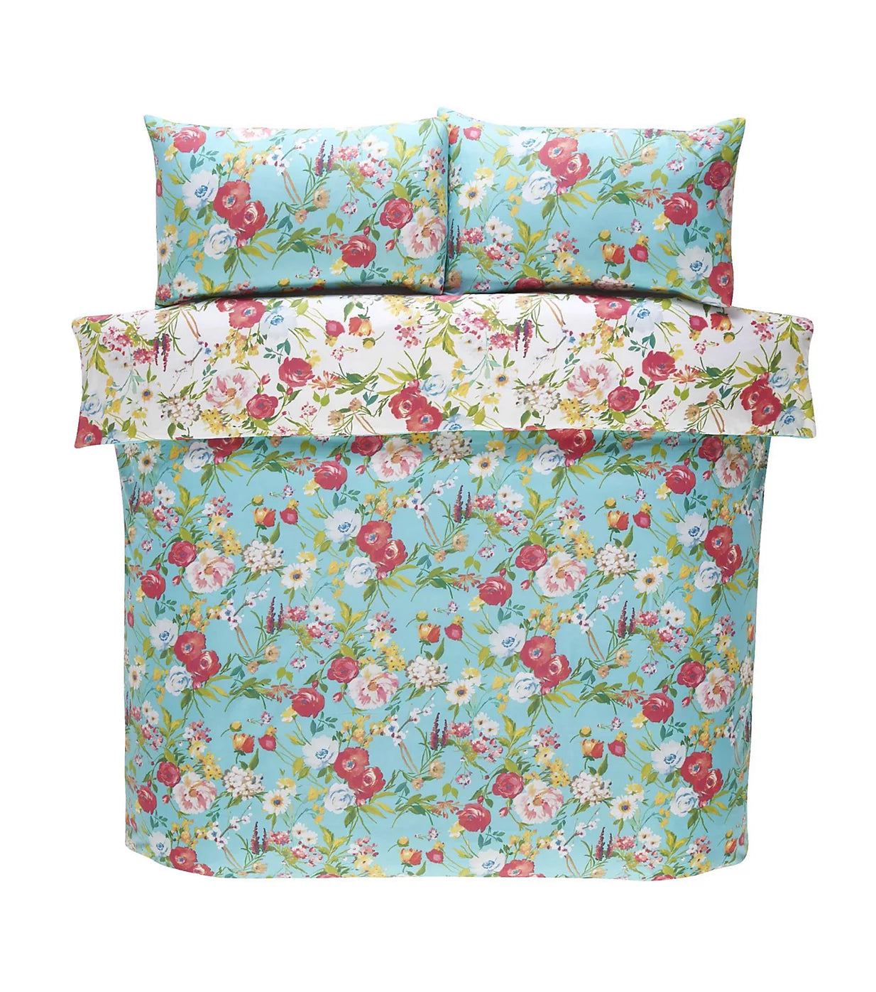 Ashbourne Floral Duvet Cover Set Reversible Bedding Duck Egg - Double