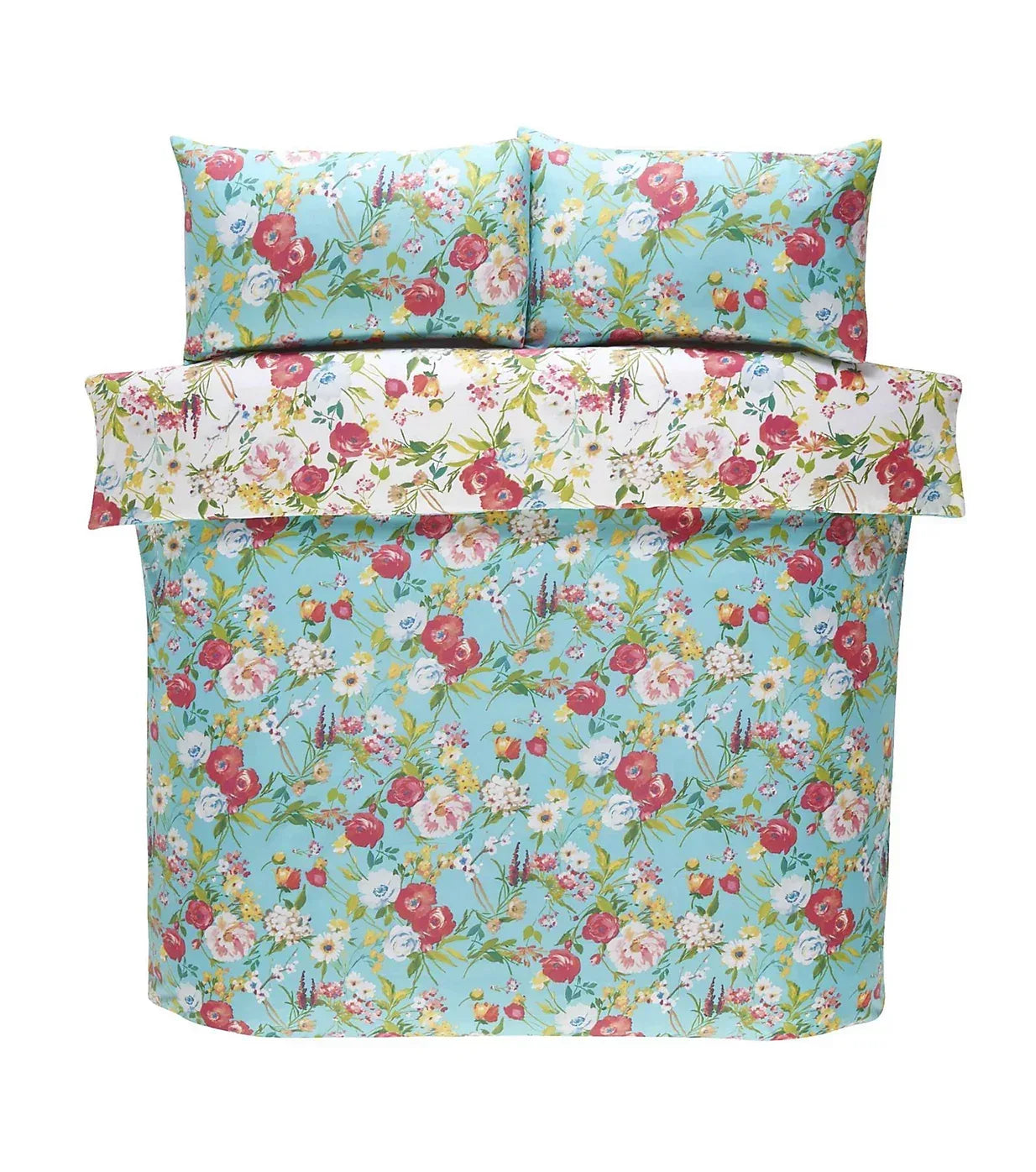 Ashbourne Floral Duvet Cover Set Reversible Bedding Duck Egg - Double - Cloud Nine Stores