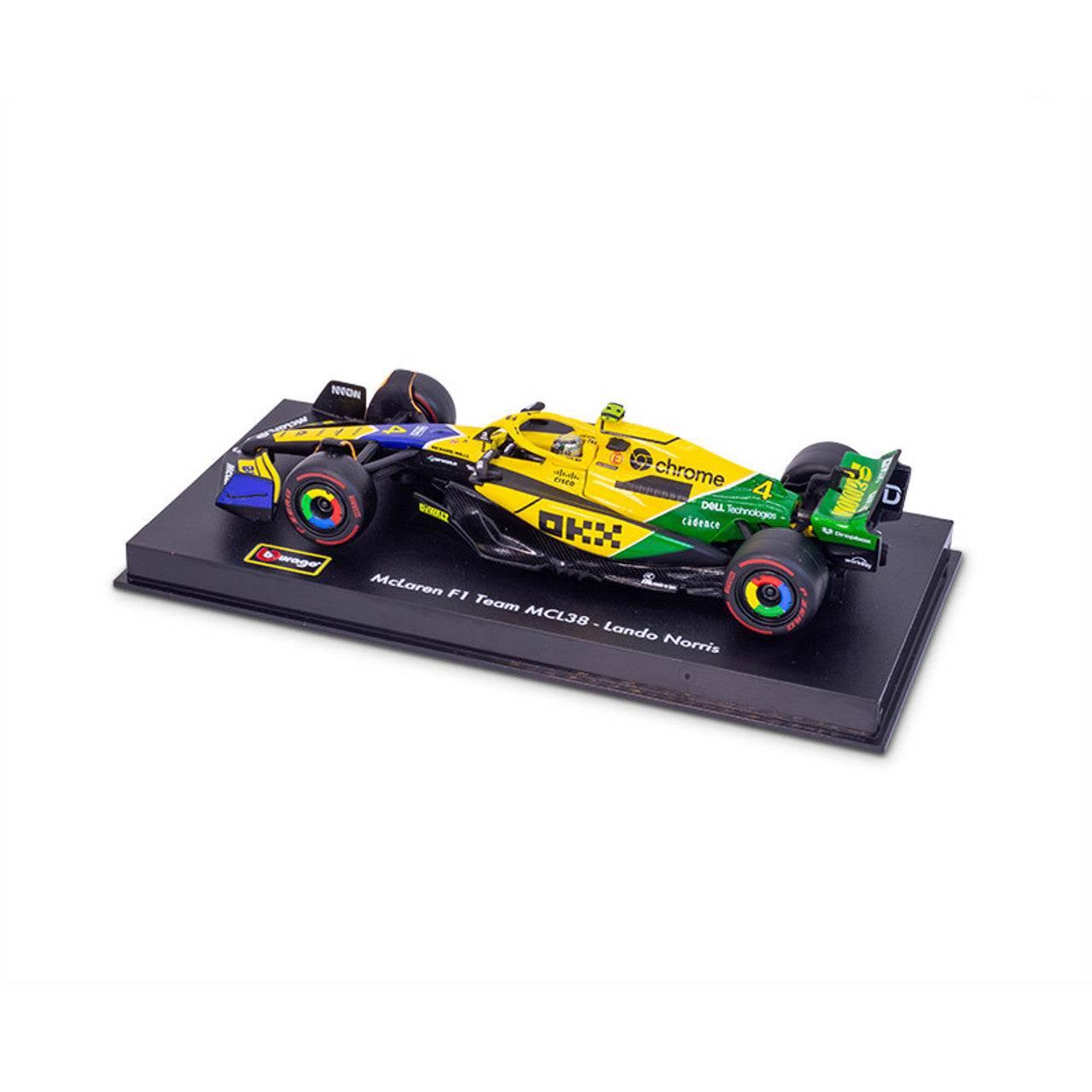 Bburago F1 McLaren F1 MCL38 2024 No.4 With Helmet - Lando Norris Senna Livery 1/43 Scale Model - Cloud Nine Stores