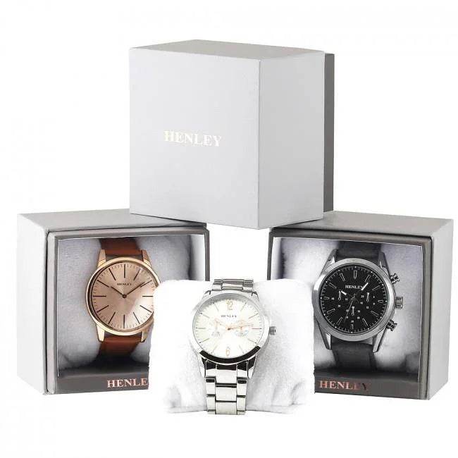 Henley Mens Multi Eye Dial Sports Large Leather Strap Watch H02219 - Cloud Nine Stores