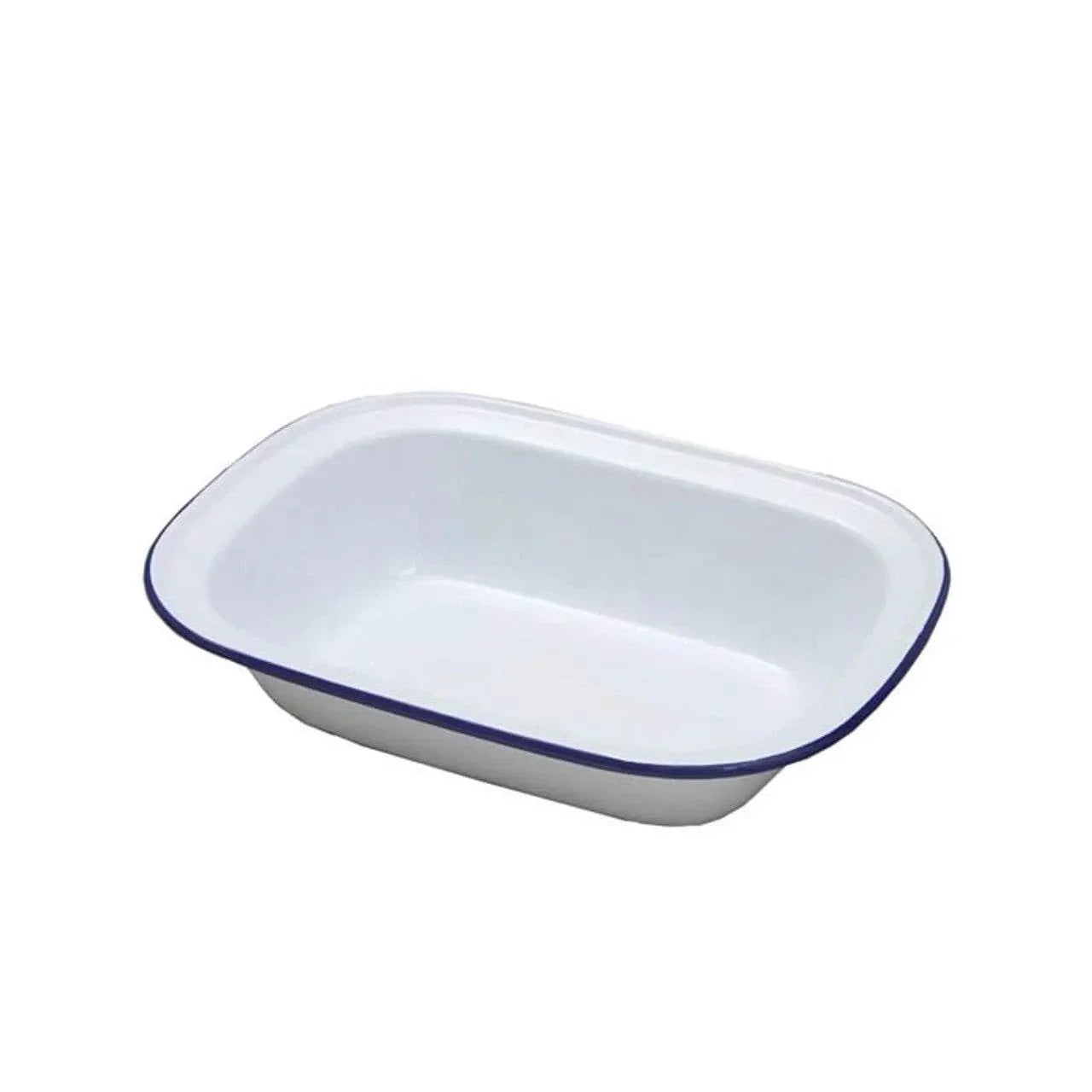 Enamel Pie Dish White with Blue rim 1100ml 28cm x 21cm x 6.5cm - Cloud Nine Stores
