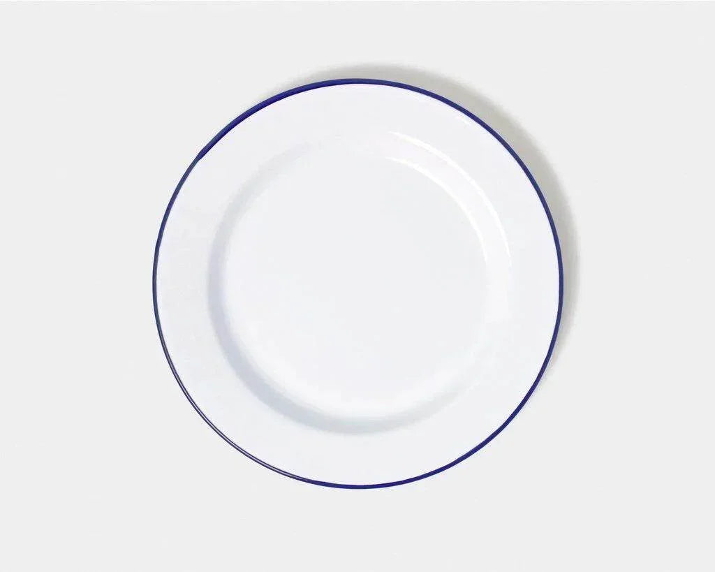 Enamel Dinner Plate White with Blue rim 24cm - Cloud Nine Stores