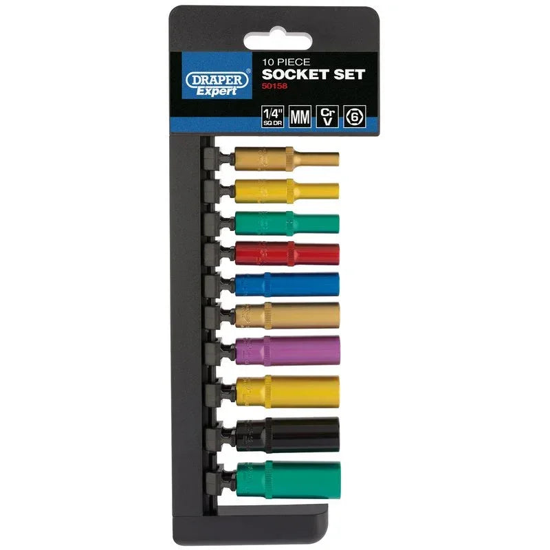 DRAPER EXPERT METRIC COLOURED DEEP SOCKET SET, 1/4" SQ. DR. (10 PIECE) - Cloud Nine Stores Cloud Nine Stores