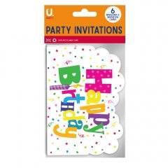 Happy Birthday Party Invitations, 6pk - Cloud Nine Stores