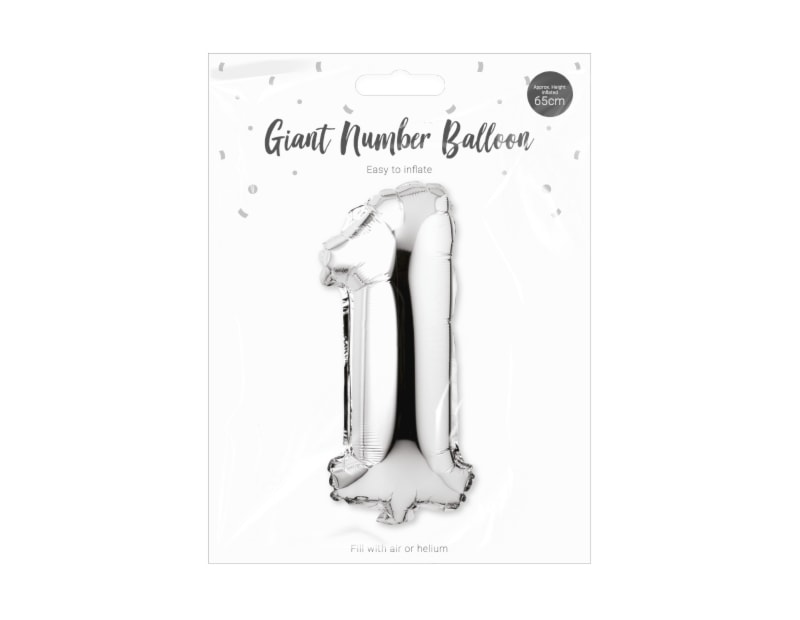 Silver Foil Number Balloon 65cm, 0-9 - Cloud Nine Stores