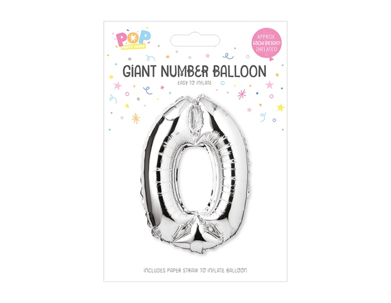 Silver Foil Number Balloon 65cm, 0-9 - Cloud Nine Stores