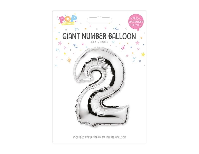 Silver Foil Number Balloon 65cm, 0-9 - Cloud Nine Stores