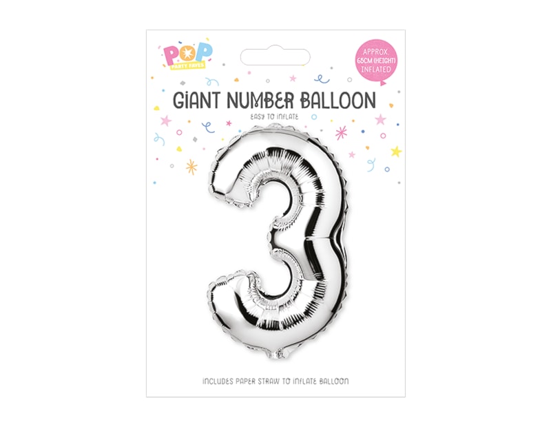 Silver Foil Number Balloon 65cm, 0-9 - Cloud Nine Stores