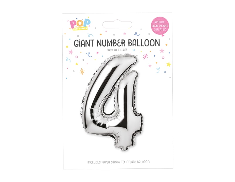 Silver Foil Number Balloon 65cm, 0-9 - Cloud Nine Stores