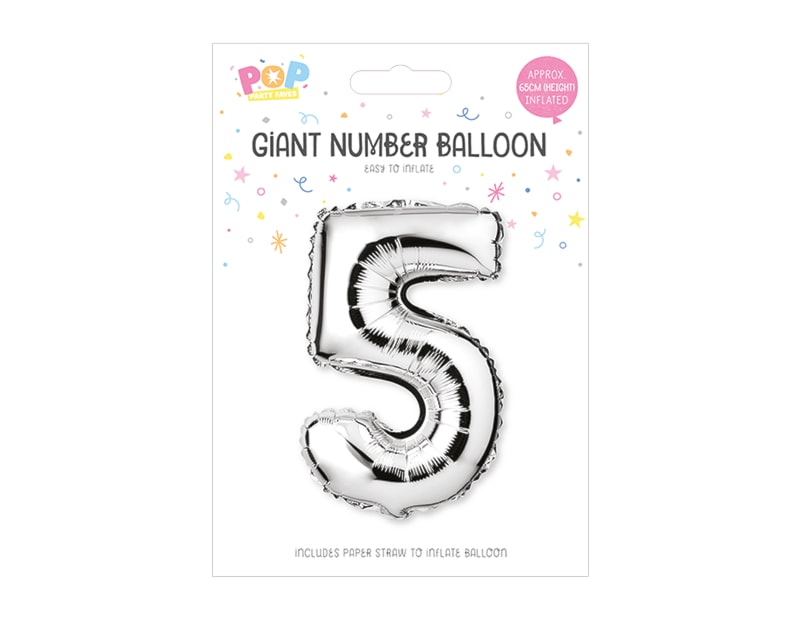 Silver Foil Number Balloon 65cm, 0-9 - Cloud Nine Stores