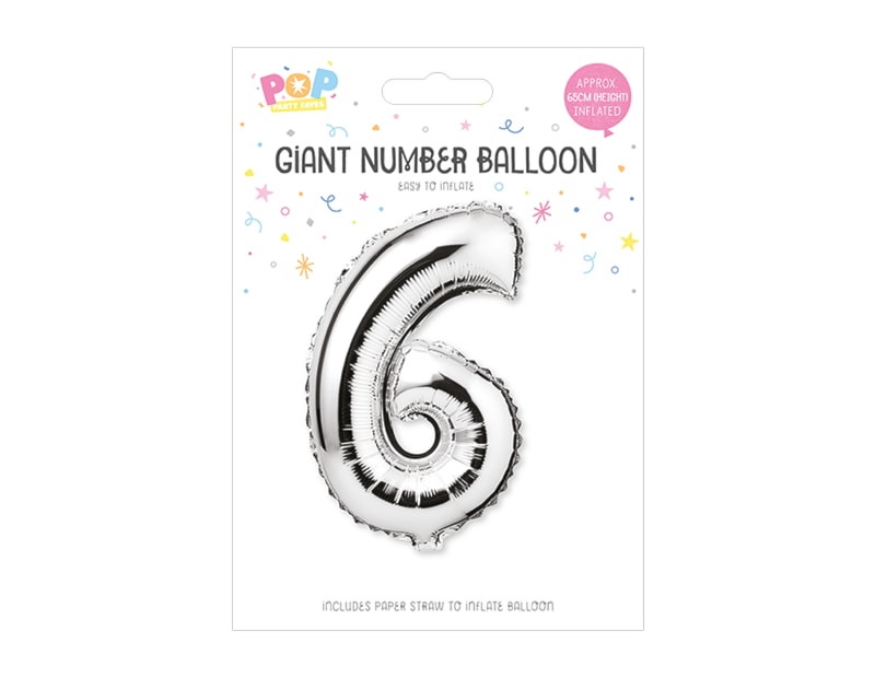 Silver Foil Number Balloon 65cm, 0-9 - Cloud Nine Stores