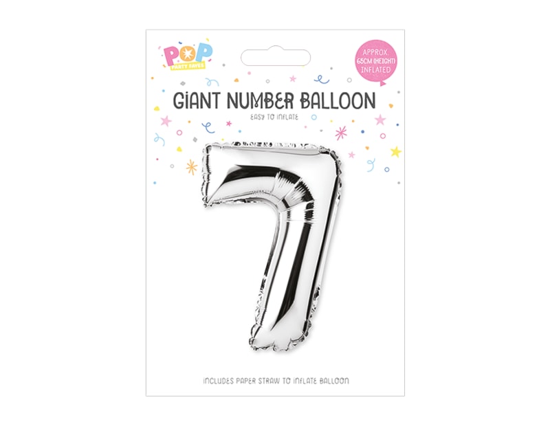 Silver Foil Number Balloon 65cm, 0-9 - Cloud Nine Stores