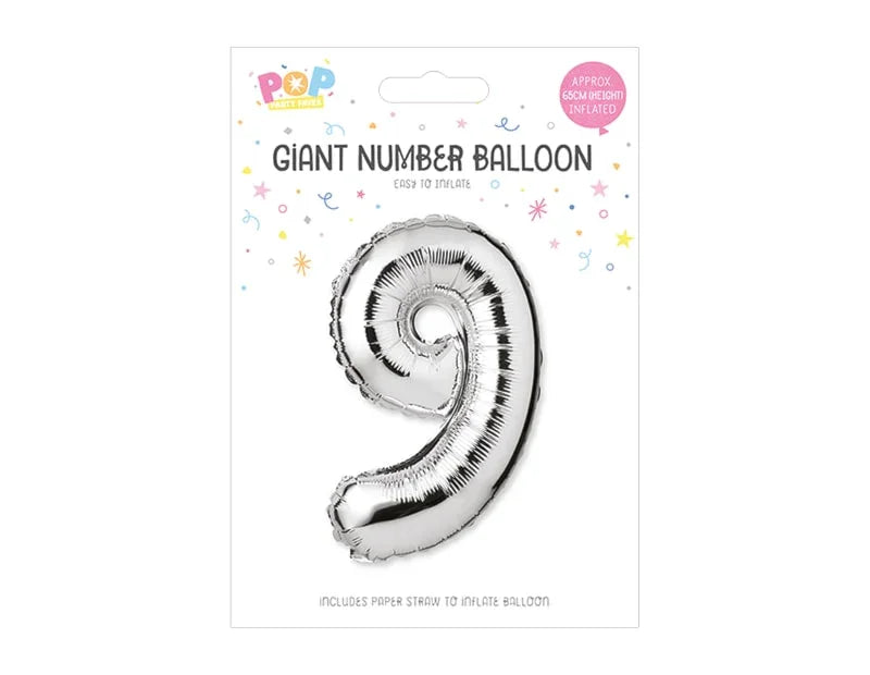 Silver Foil Number Balloon 65cm, 0-9 - Cloud Nine Stores