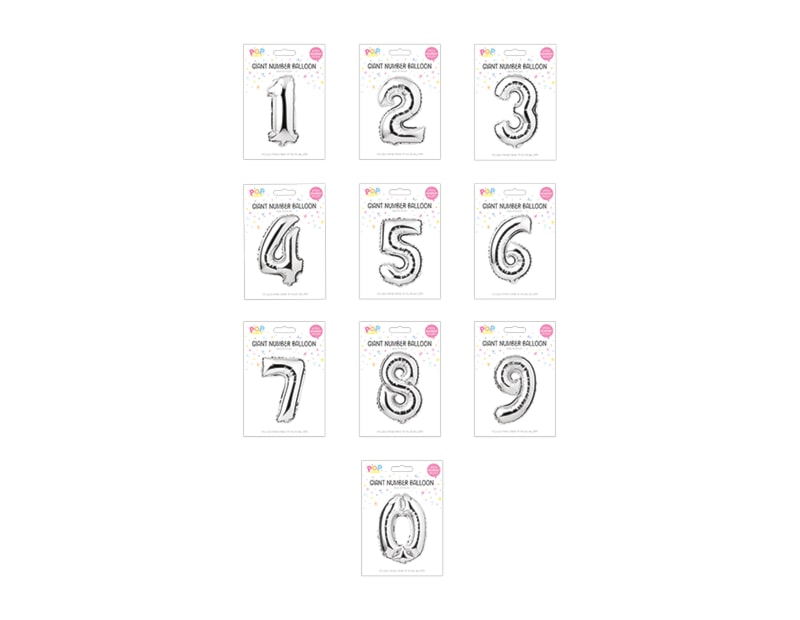 Silver Foil Number Balloon 65cm, 0-9 - Cloud Nine Stores
