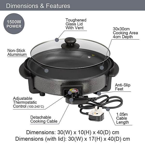 Quest 35410 Electric Cooker Pan with Lid - Cloud Nine Stores