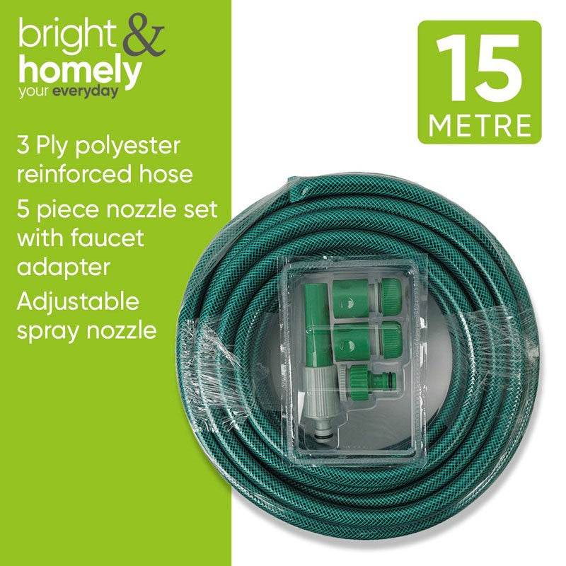 BRIGHT & HOMELY REINFORCED HOSEPIPE AND NOZZLE SET 15M - Cloud Nine Stores